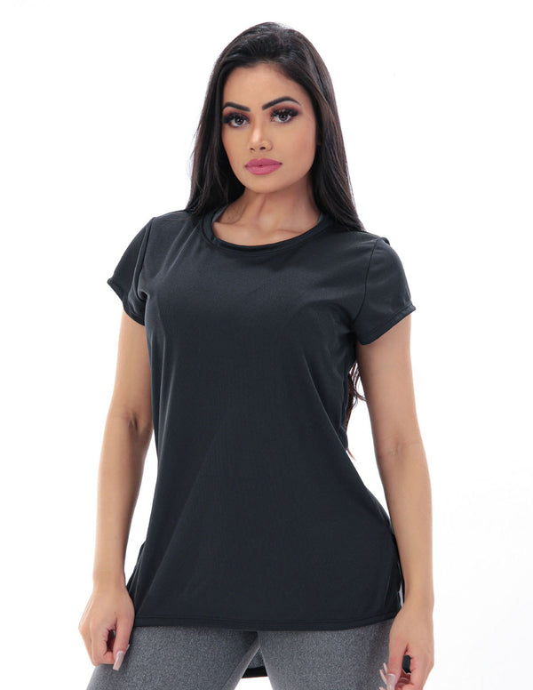 Blusa em Dry Fit Preta com Manguinhas | Ref: 4.4.4385-01
