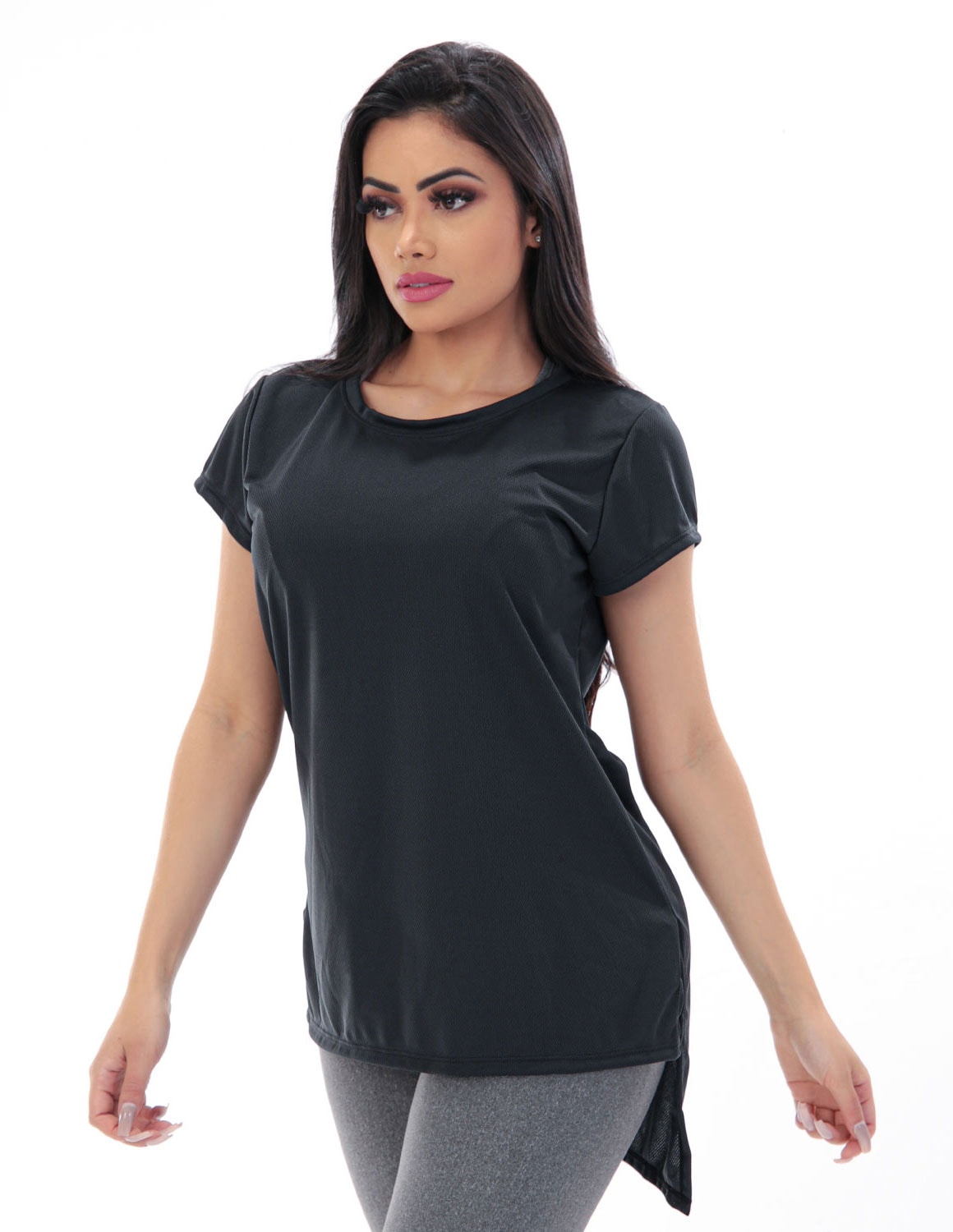 Blusa em Dry Fit Preta com Manguinhas | Ref: 4.4.4385-01
