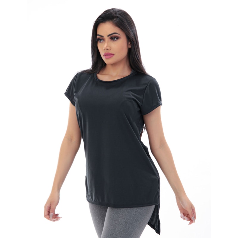 Blusa em Dry Fit Preta com Manguinhas | Ref: 4.4.4385-01