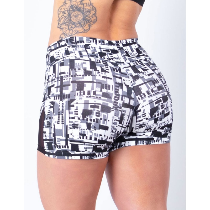 Short Feminino Estampado com Recortes de Tela Preta | Ref: 4.4.4404-3225
