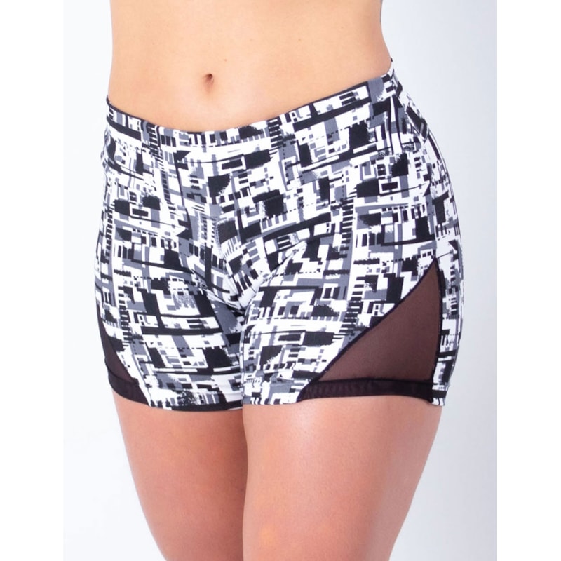 Short Feminino Estampado com Recortes de Tela Preta | Ref: 4.4.4404-3225