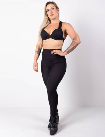 Conjunto Fitness Fake Jeans Preto em Viscose Calça e Top com Bojo | Ref: 6.6.0106-01