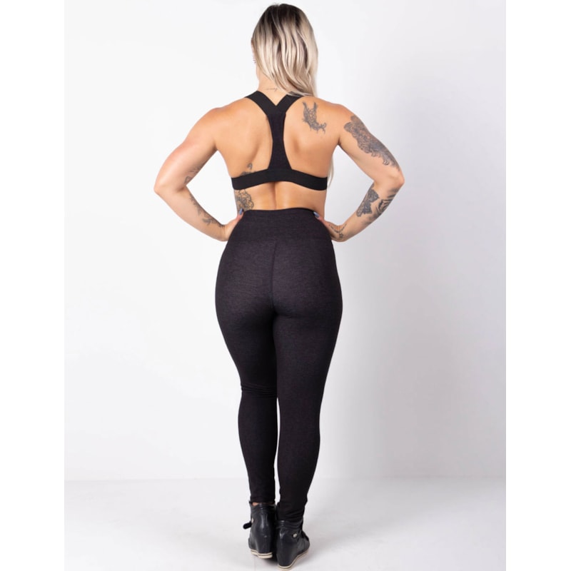 Conjunto Fitness Fake Jeans Preto em Viscose Calça e Top com Bojo | Ref: 6.6.0106-01