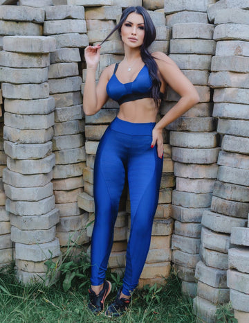 Conjunto Feminino em Poliamida Azul Marinho com Top e Legging Empina Bumbum | Ref: 6.6.0114-18
