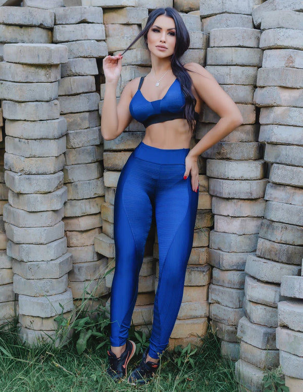 Conjunto Feminino em Poliamida Azul Marinho com Top e Legging Empina Bumbum | Ref: 6.6.0114-18
