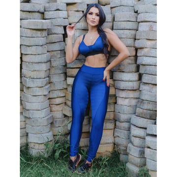 Conjunto Feminino em Poliamida Azul Marinho com Top e Legging Empina Bumbum | Ref: 6.6.0114-18