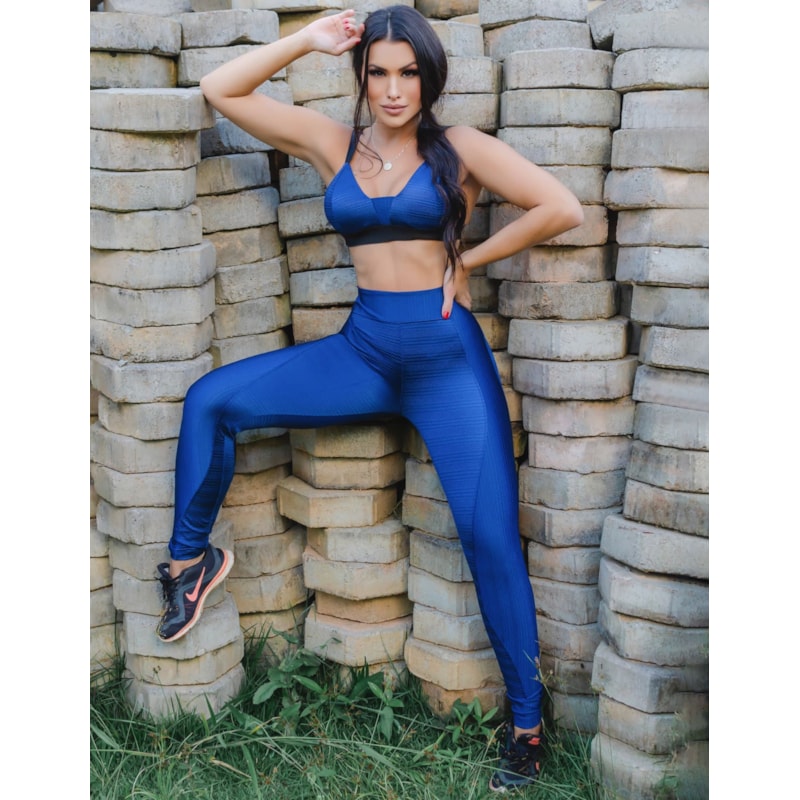 Conjunto Feminino em Poliamida Azul Marinho com Top e Legging Empina Bumbum | Ref: 6.6.0114-18