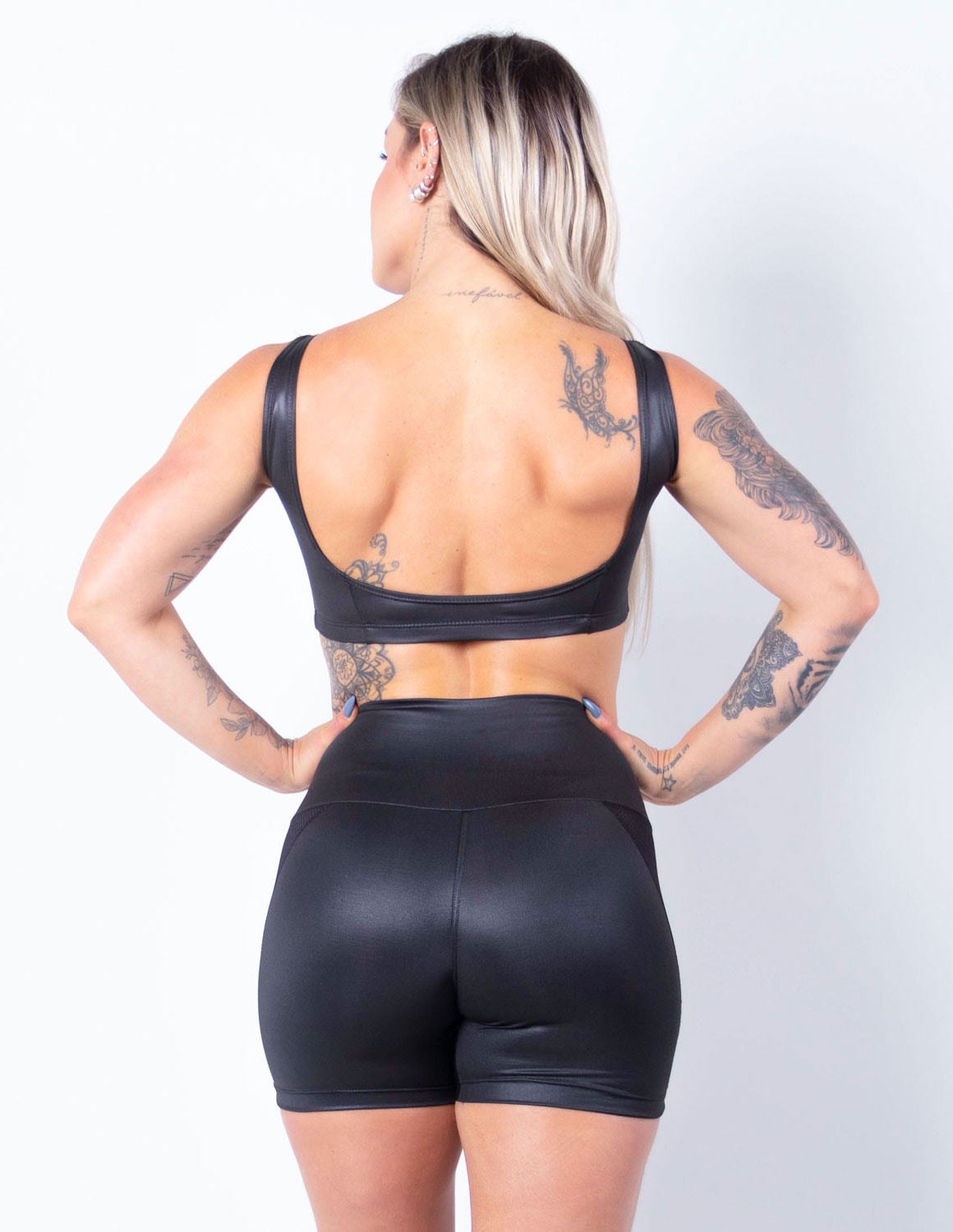 Conjunto Preto em Cirrê com Short e Cropped sem Bojo | Ref: 8.8.0188-01