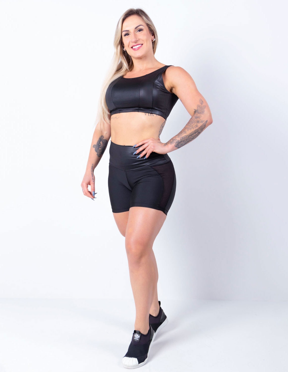 Conjunto Preto em Cirrê com Short e Cropped sem Bojo | Ref: 8.8.0188-01