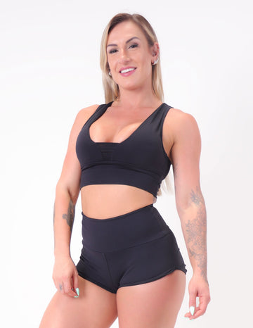 Conjunto Fitness Preto com Sunguete e Cropped com Bojo | Ref: 8.8.0191-01