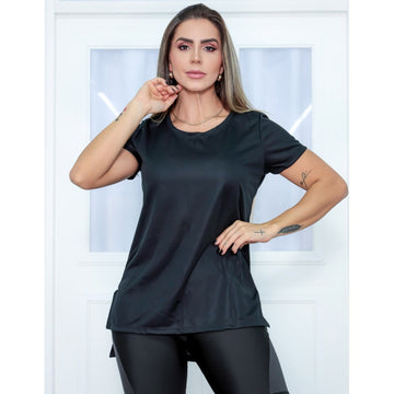 Blusa Fitness Preta Alongada com Manguinhas | Ref: 3.3.2552-01-GG