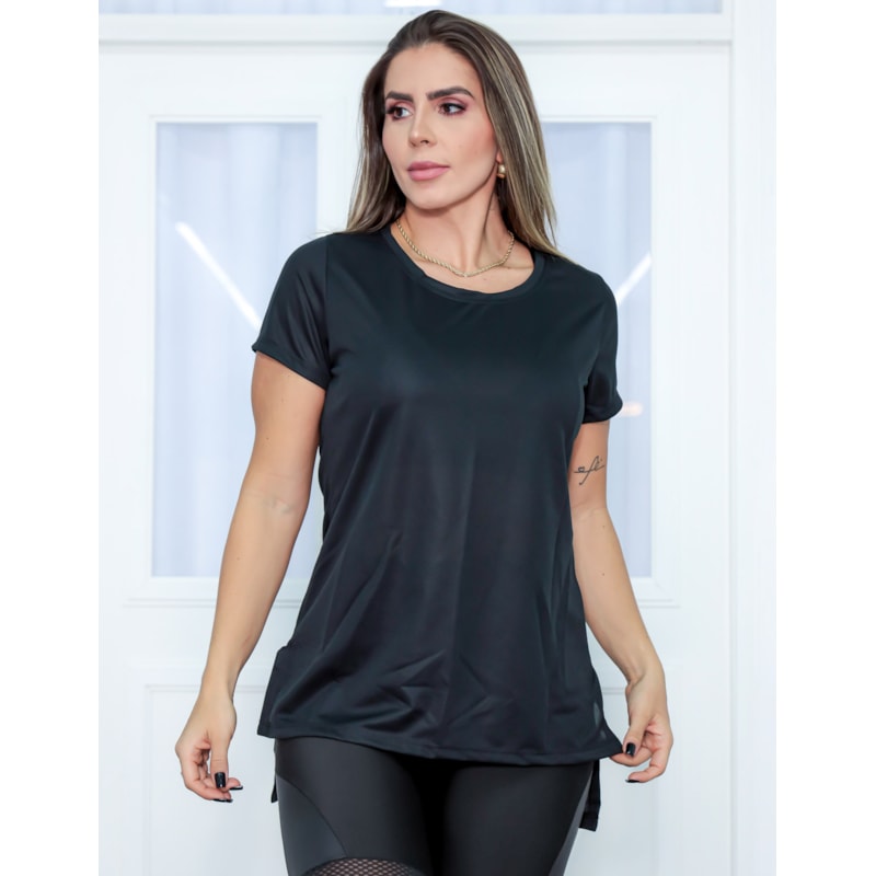 Blusa Fitness Preta Alongada com Manguinhas | Ref: 3.3.2552-01-GG