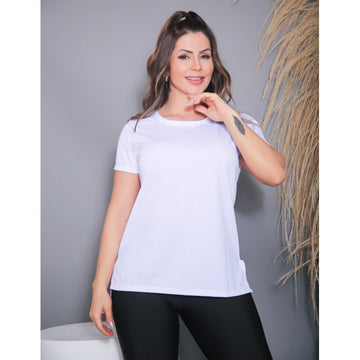 Blusa Fitness Branca Alongada com Manguinhas | Ref: 3.3.2552-02-G
