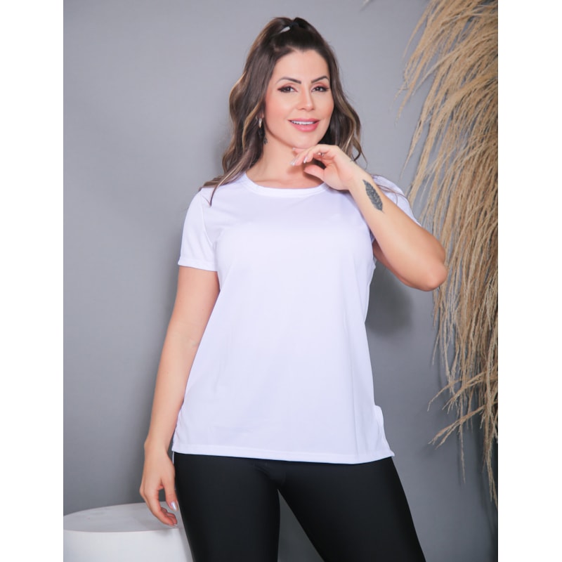 Blusa Fitness Branca Alongada com Manguinhas | Ref: 3.3.2552-02-G