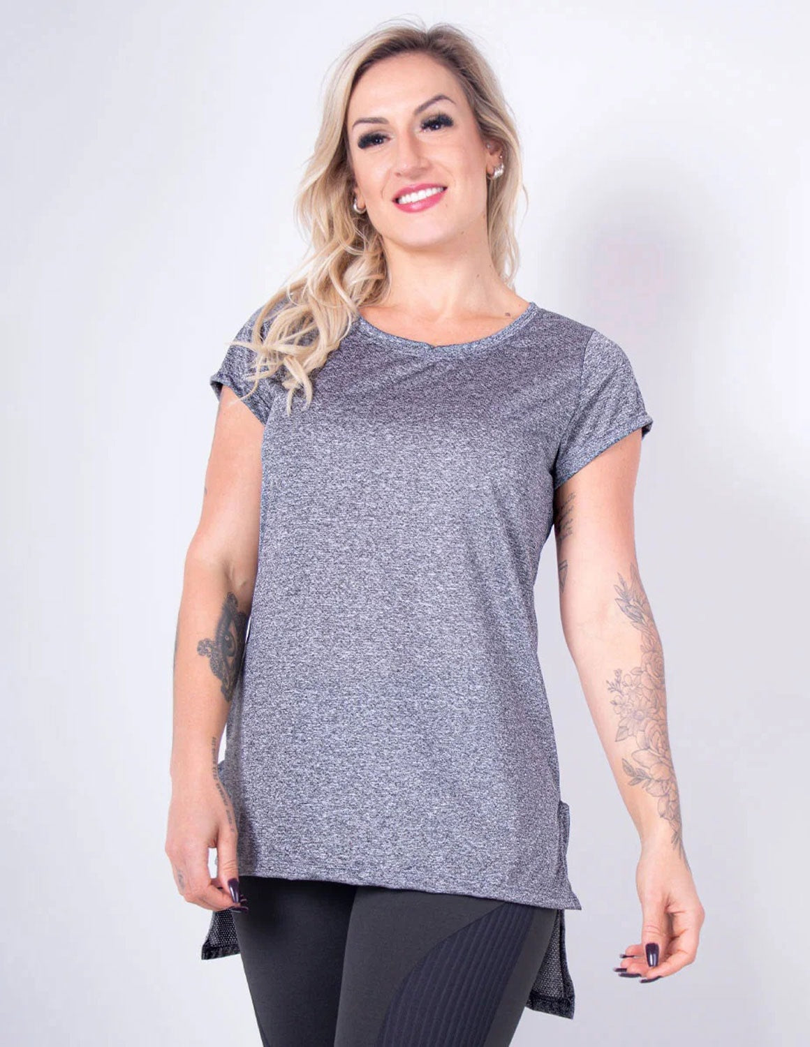 Blusa Alongada com Manguinhas na cor Mescla