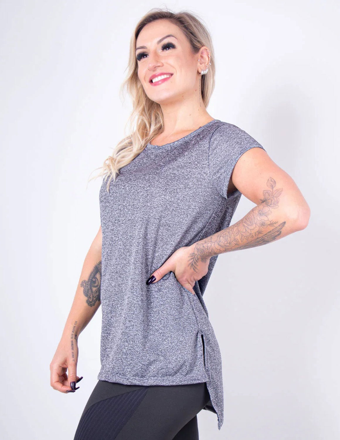 Blusa Alongada com Manguinhas na cor Mescla