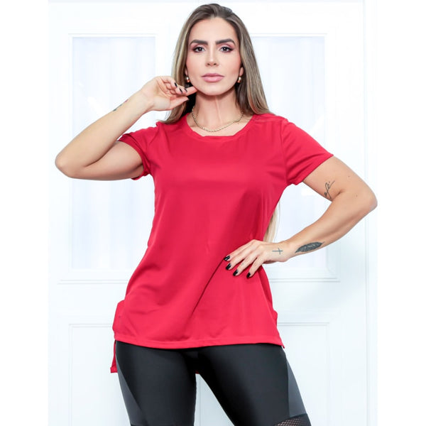 Blusa Feminina Alongada com Manguinhas Vermelho Rubi | Ref: 3.3.2552-11-GG