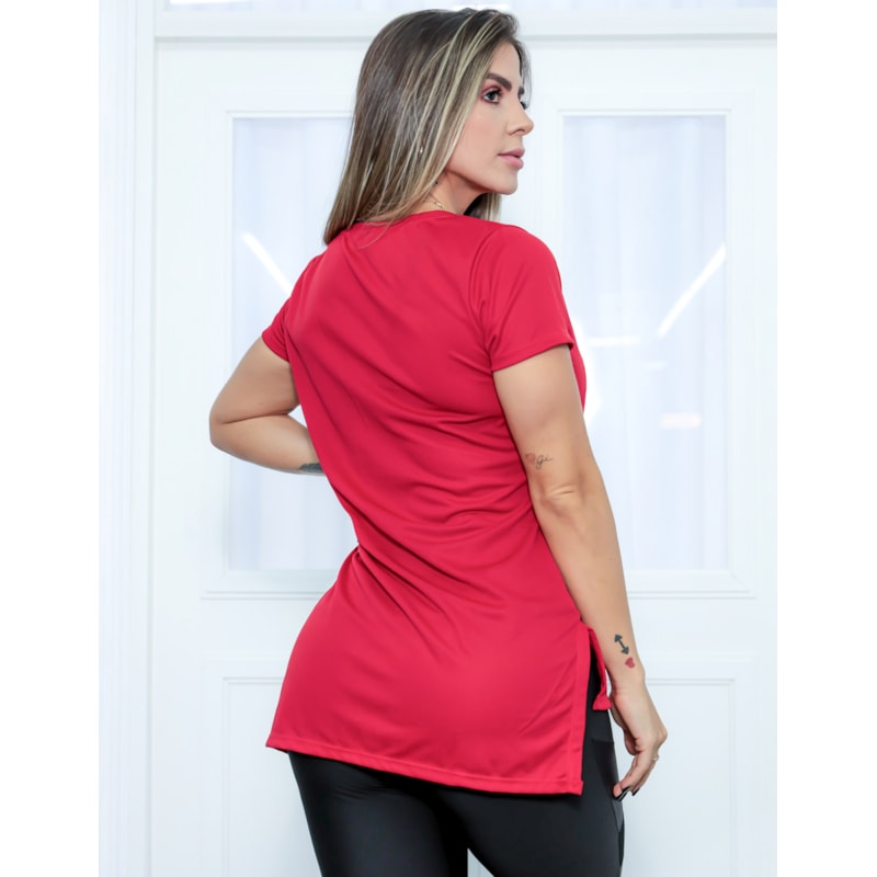 Blusa Feminina Alongada com Manguinhas Vermelho Rubi | Ref: 3.3.2552-11-GG