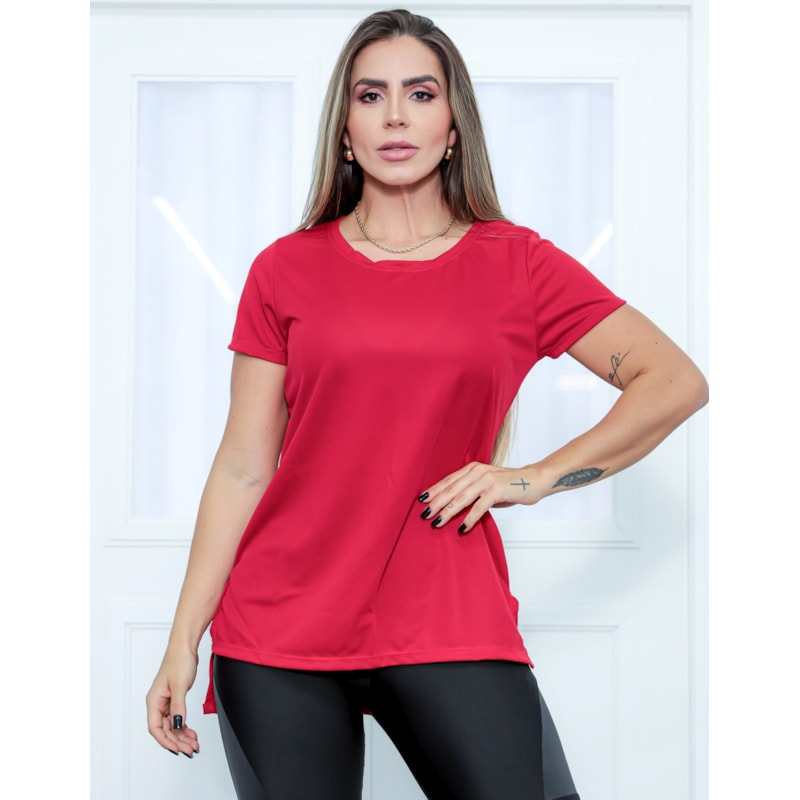 Blusa Feminina Alongada com Manguinhas Vermelho Rubi | Ref: 3.3.2552-11-GG