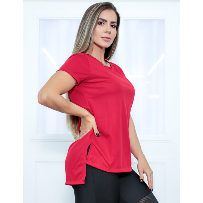 Blusa Feminina Alongada com Manguinhas Vermelho Rubi | Ref: 3.3.2552-11-GG