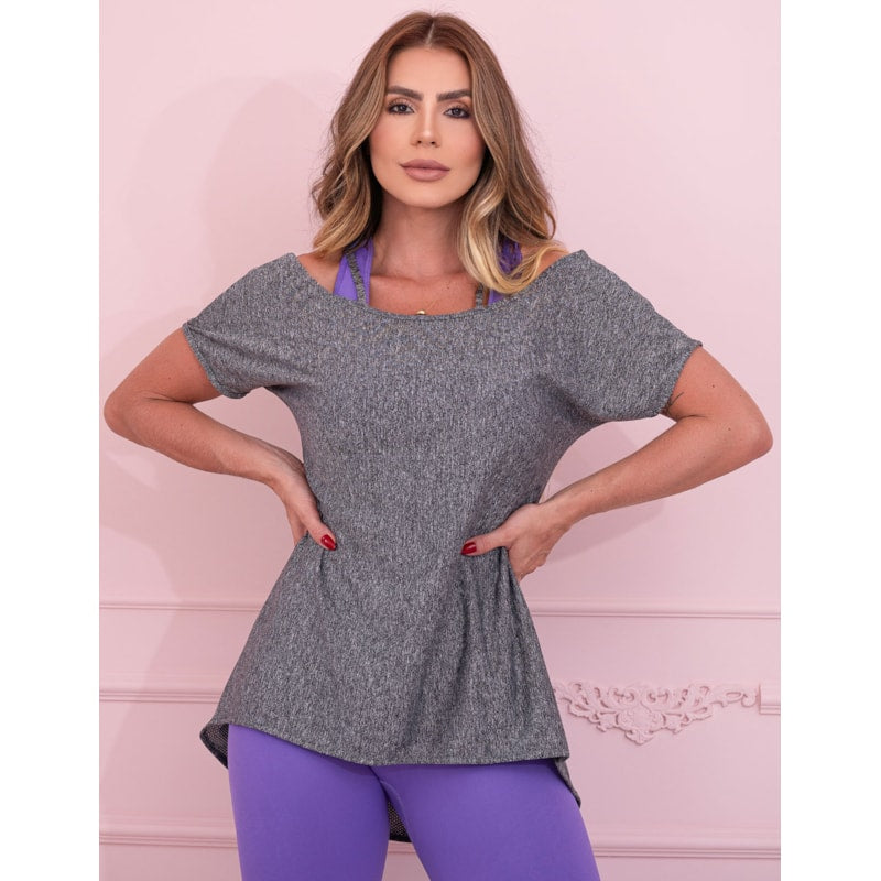 Blusa Feminina Fitness em Dry Fit Mescla | Ref: 3.3.2553-03-G