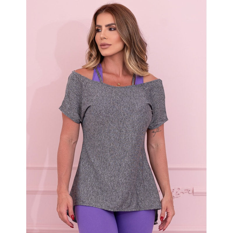 Blusa Feminina Fitness em Dry Fit Mescla | Ref: 3.3.2553-03-G