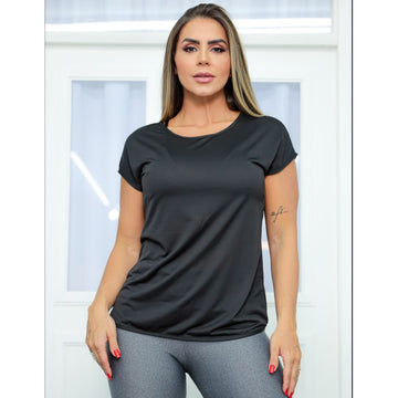 Blusa Preta de Academia em Dry Fit com Manguinhas | Ref: 3.3.2554-01-P