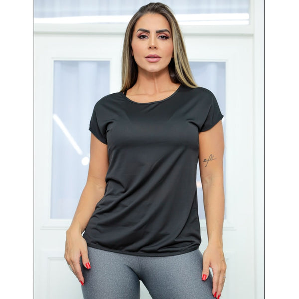 Blusa Preta de Academia em Dry Fit com Manguinhas | Ref: 3.3.2554-01-P