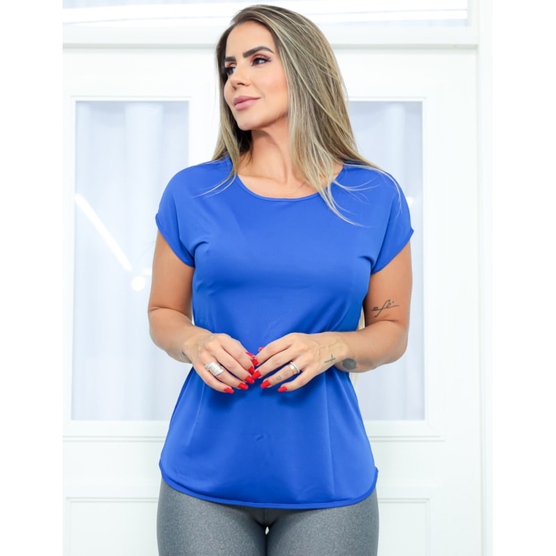 Blusa com Manguinhas em Dry Fit Azul Bic | Ref: 3.3.2554-20-P