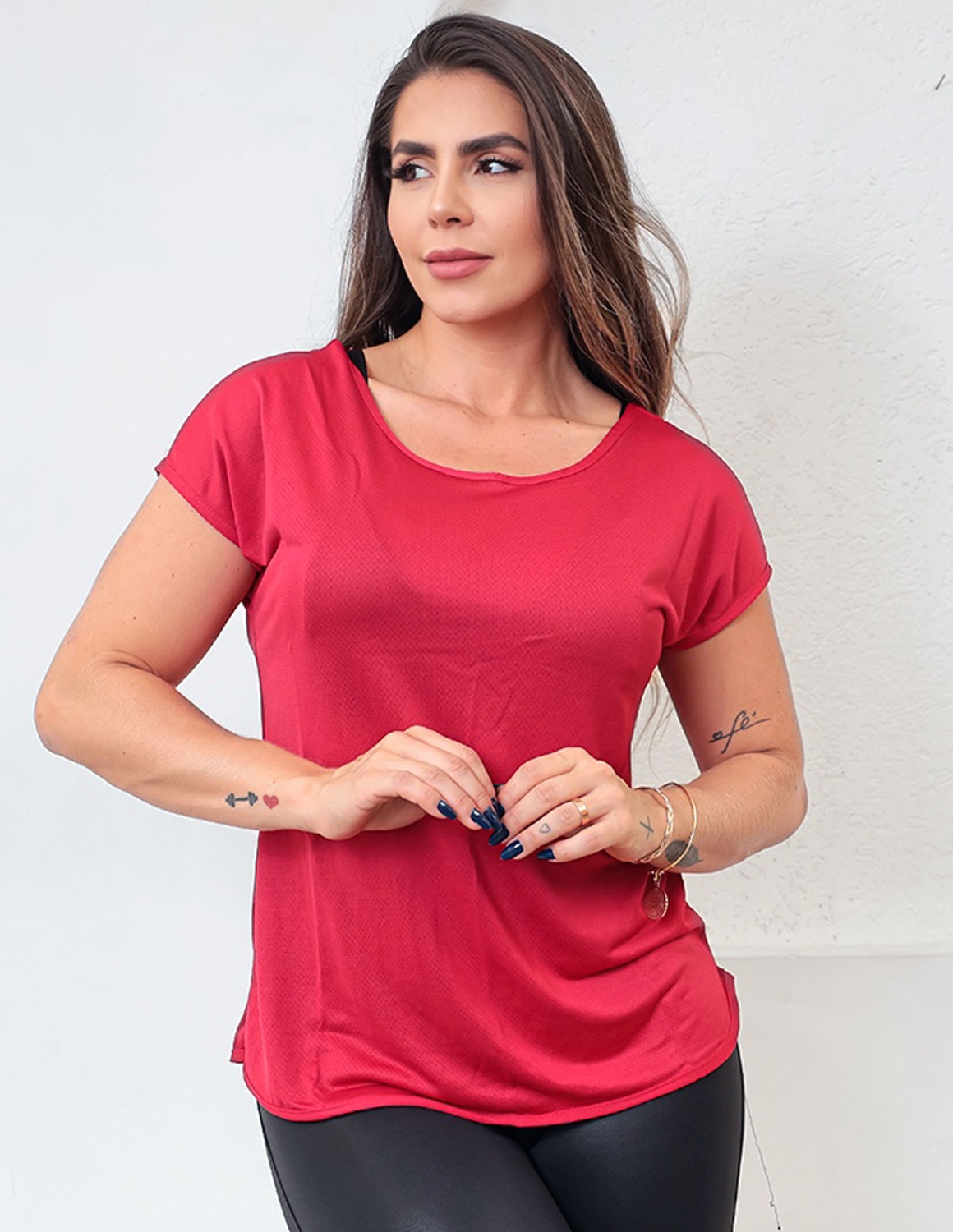 Blusa Feminina Dry FIt com Manguinhas Vermelho Rubi