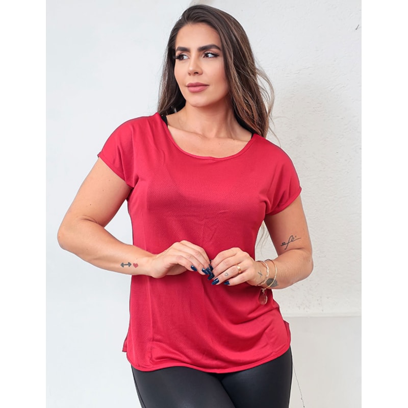 Blusa Feminina Dry FIt com Manguinhas Vermelho Rubi | Ref: 3.3.2554-24-GG
