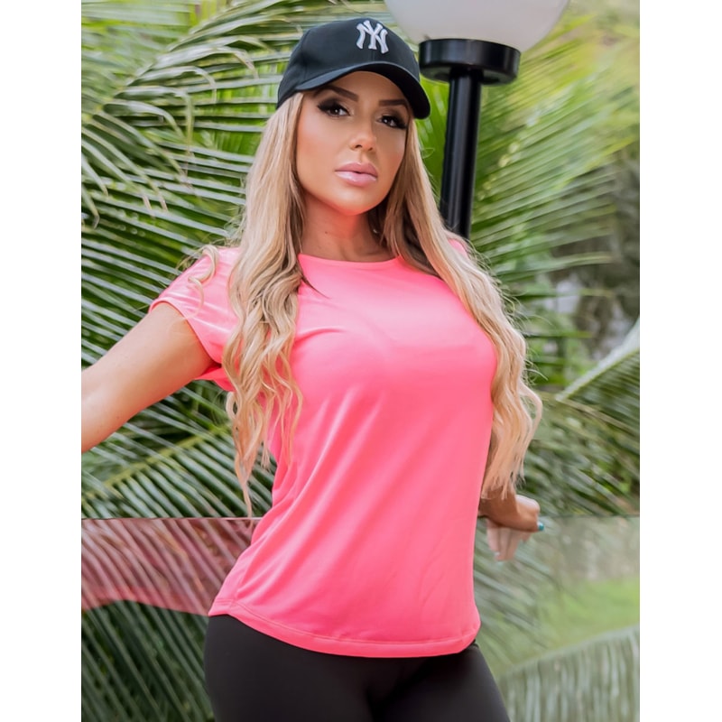 Blusa Fitness Rosa Neon em Dry Fit | Ref: 3.3.2554-39-P