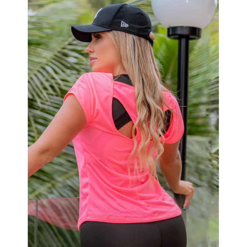 Blusa Fitness Rosa Neon em Dry Fit | Ref: 3.3.2554-39-P