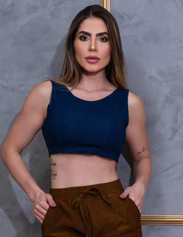 Cropped Fake Jeans Em Viscose