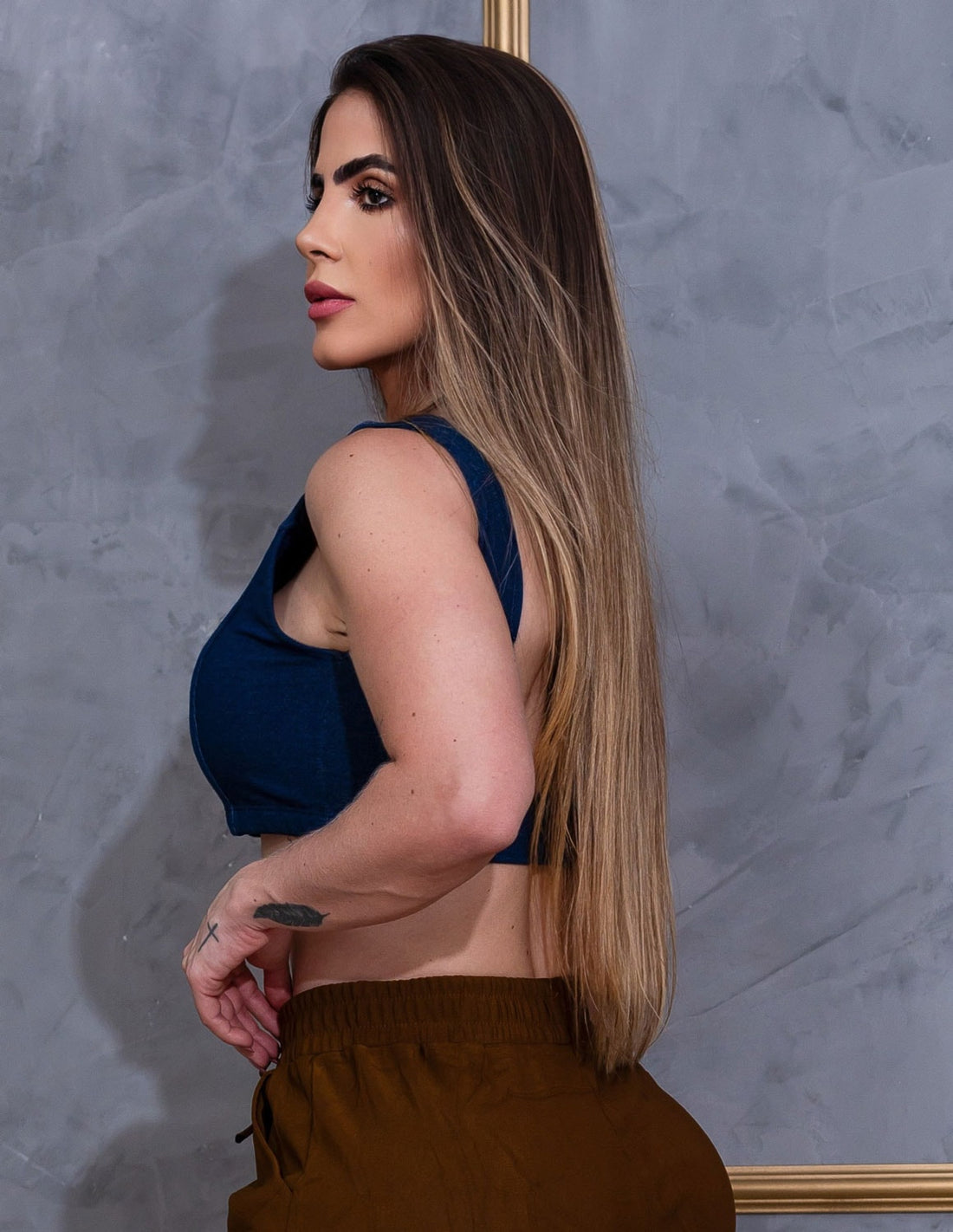 Cropped Fake Jeans Em Viscose