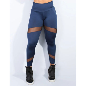 Calça Legging Azul Marinho com Recortes em Tule | Ref: 4.4.1587-18-G