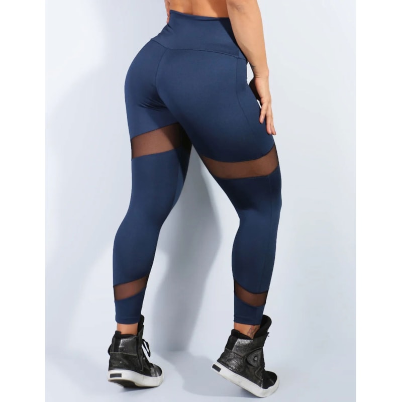 Calça Legging Azul Marinho com Recortes em Tule | Ref: 4.4.1587-18-G