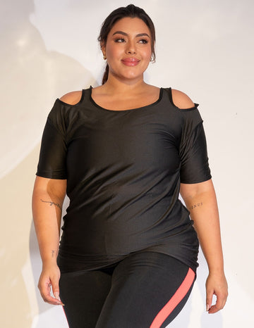 Blusa Fitness Alongada Preta Plus Size | Ref: 4.4.1751-01-48