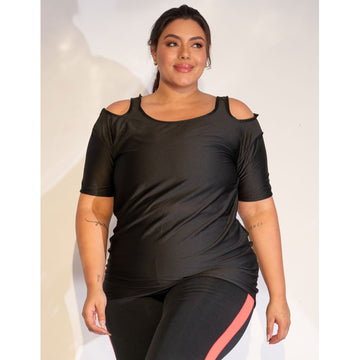 Blusa Fitness Alongada Preta Plus Size | Ref: 4.4.1751-01-48