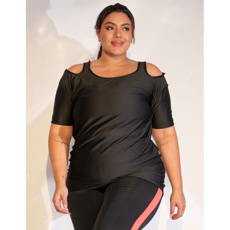 Blusa Fitness Alongada Preta Plus Size | Ref: 4.4.1751-01-48