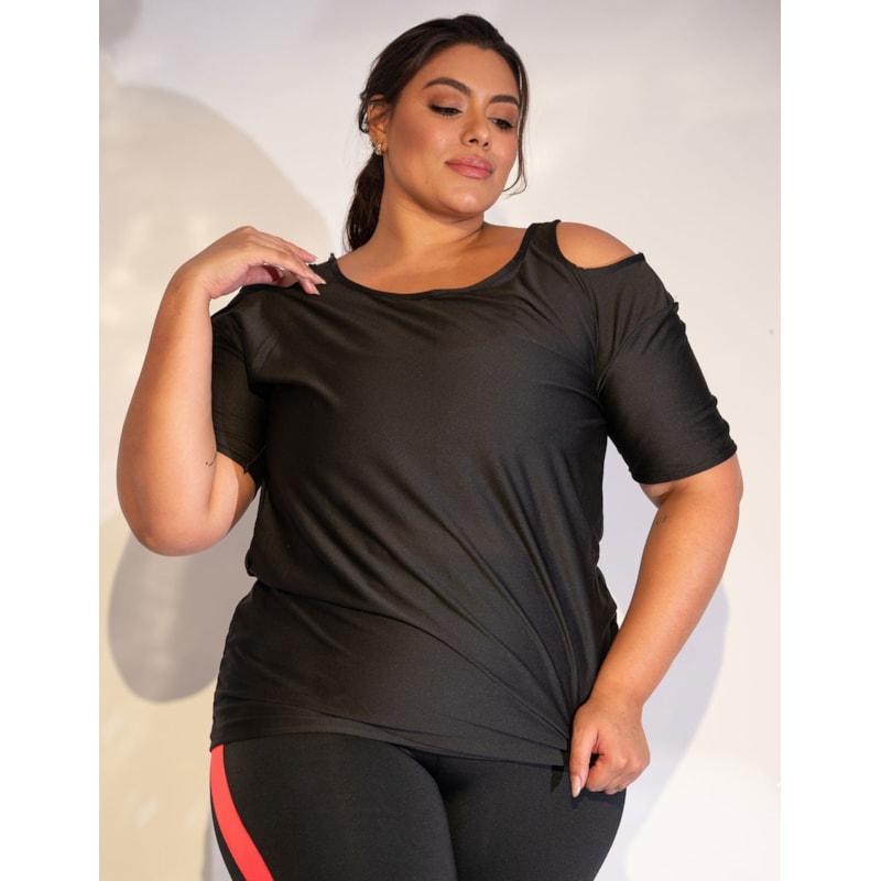 Blusa Fitness Alongada Preta Plus Size | Ref: 4.4.1751-01-48