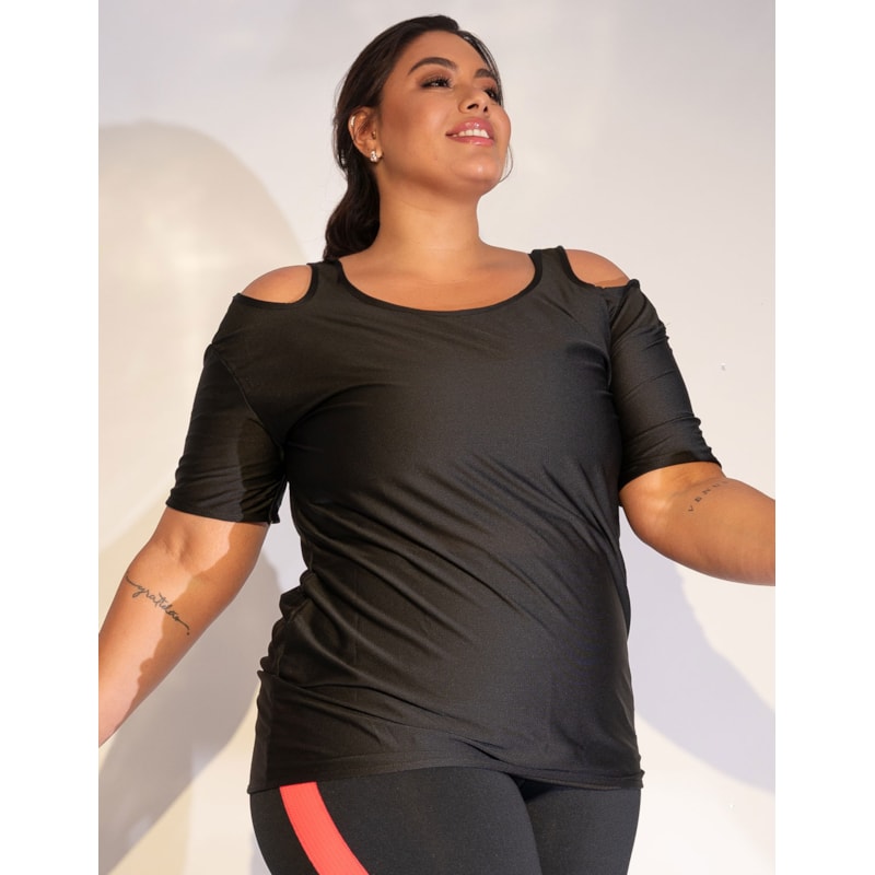 Blusa Fitness Alongada Preta Plus Size | Ref: 4.4.1751-01-48