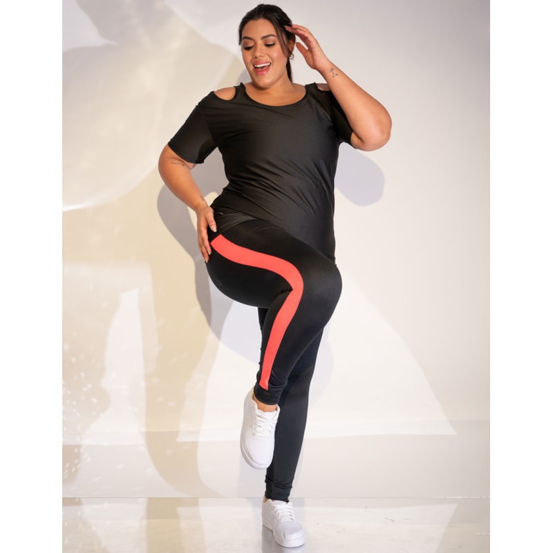 Blusa Fitness Alongada Preta Plus Size | Ref: 4.4.1751-01-48
