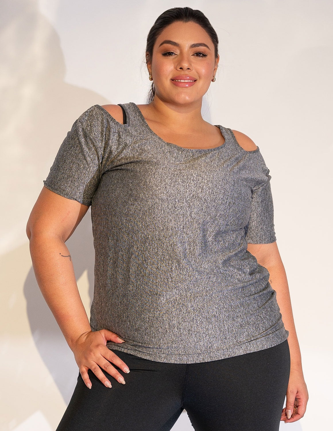 Blusa Fitness Plus Size em Dry Fit Mescla