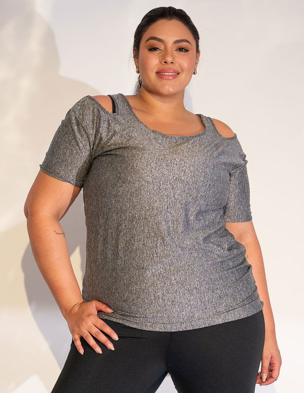 Blusa Fitness Plus Size em Dry Fit Mescla | Ref: 4.4.1751-03-46