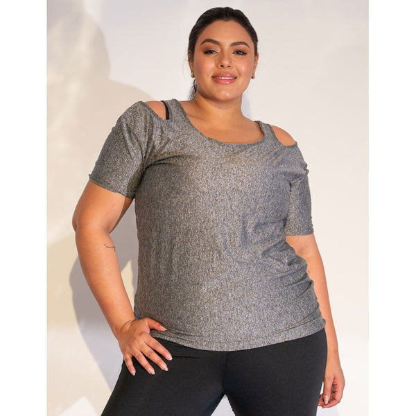 Blusa Fitness Plus Size em Dry Fit Mescla | Ref: 4.4.1751-03-46