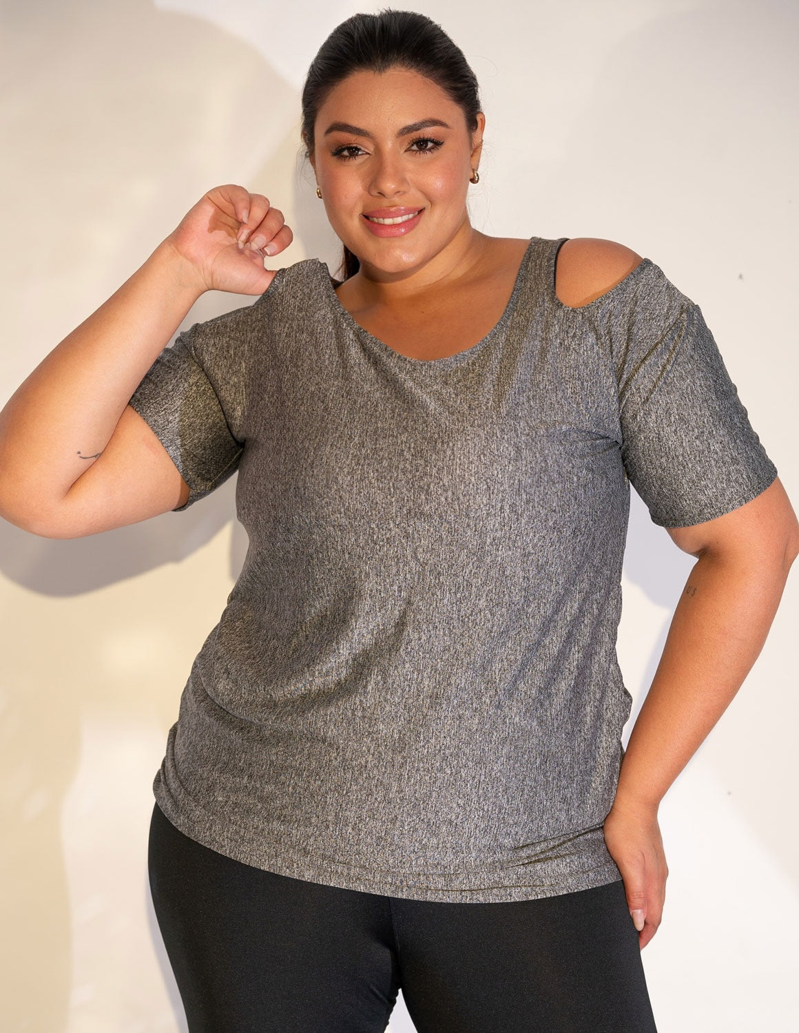 Blusa Fitness Plus Size em Dry Fit Mescla