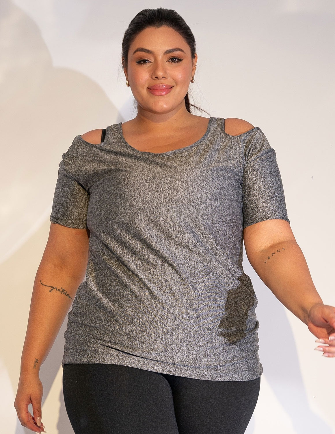 Blusa Fitness Plus Size em Dry Fit Mescla