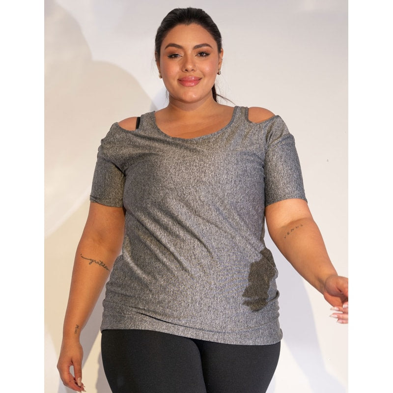 Blusa Fitness Plus Size em Dry Fit Mescla | Ref: 4.4.1751-03-46