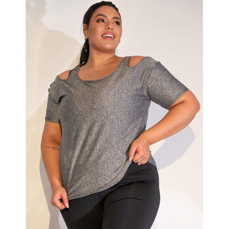 Blusa Fitness Plus Size em Dry Fit Mescla | Ref: 4.4.1751-03-46